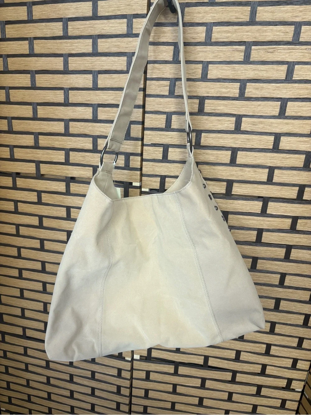 No boundaries tan studded shoulder handbag